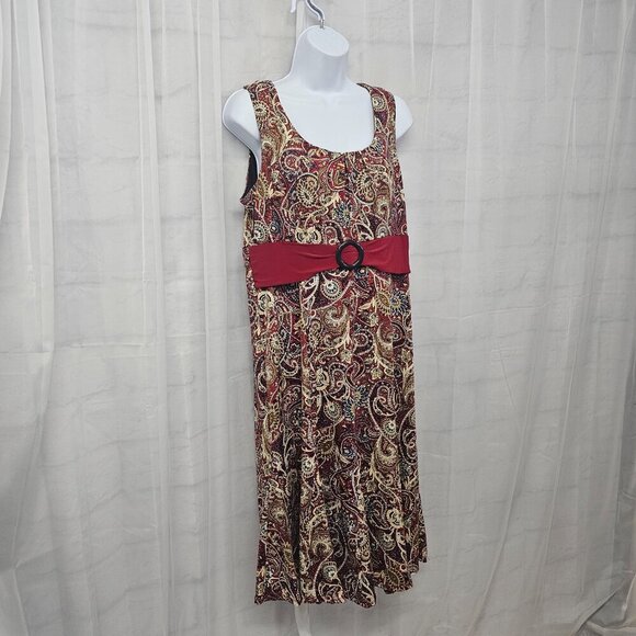 Perceptions Red Tan Paisley Midi Dress Sleeveless Boho L - Picture 5 of 12